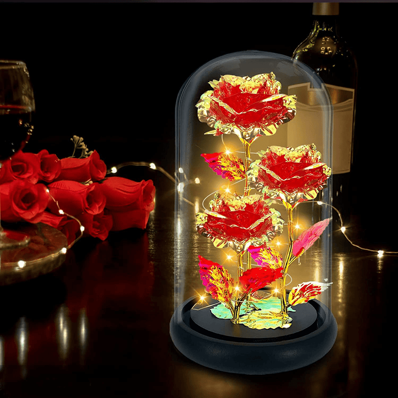 TURNMEON Rose Gift Valentines Gifts for Her, 3 Artificial Galaxy Forever Flowers Light up Roses in Glass Dome Birthday for Wife Girlfriend Mom Women Wedding(Red) Home & Garden > Decor > Seasonal & Holiday Decorations TURNMEON   