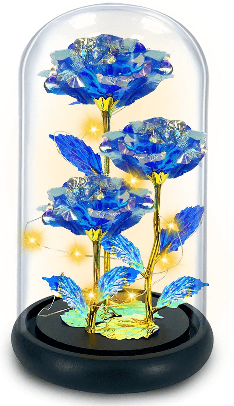TURNMEON Rose Gift Valentines Gifts for Her, 3 Artificial Galaxy Forever Flowers Light up Roses in Glass Dome Birthday for Wife Girlfriend Mom Women Wedding(Red) Home & Garden > Decor > Seasonal & Holiday Decorations TURNMEON Blue  