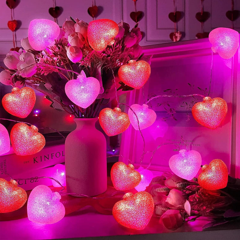 TURNMEON Valentine'S Day Glitter Heart Lights Decorations, 10 Ft 20 LED 3D Red Pink Hearts String Lights Battery Operated Valentines Day Decor for Indoor Outdoor Home Bedroom Party Wedding Anniversary Home & Garden > Lighting > Light Ropes & Strings TURNMEON   