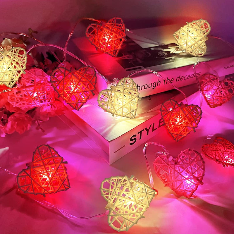 TURNMEON Valentine'S Day String Lights Decor, 12 LED 6.5 Ft 3D Red Pink White Hollow Rattan Heart Lights with Timer Battery Operated Fairy Lights Valentines Decor Home Indoor Wedding Anniversary Party Home & Garden > Lighting > Light Ropes & Strings TURNMEON   