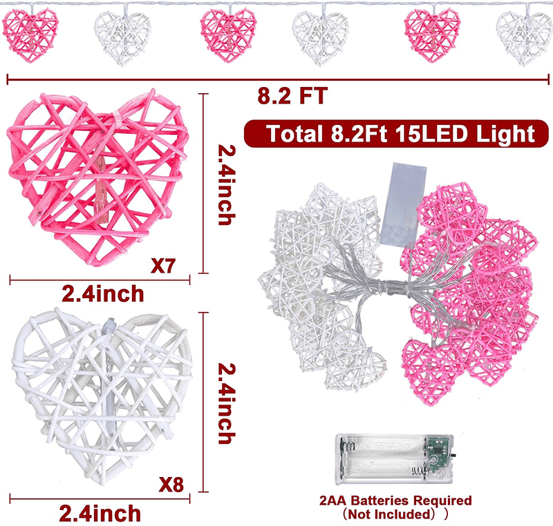 TURNMEON Valentine'S Day String Lights Decor, 15 LED 8.2 Ft Heart Shape Lights with Timer Battery Operated Pink White 3D Heart Fairy Lights Valentines Decorations Home Indoor Wedding Anniversary Party Home & Garden > Decor > Seasonal & Holiday Decorations TURNMEON   