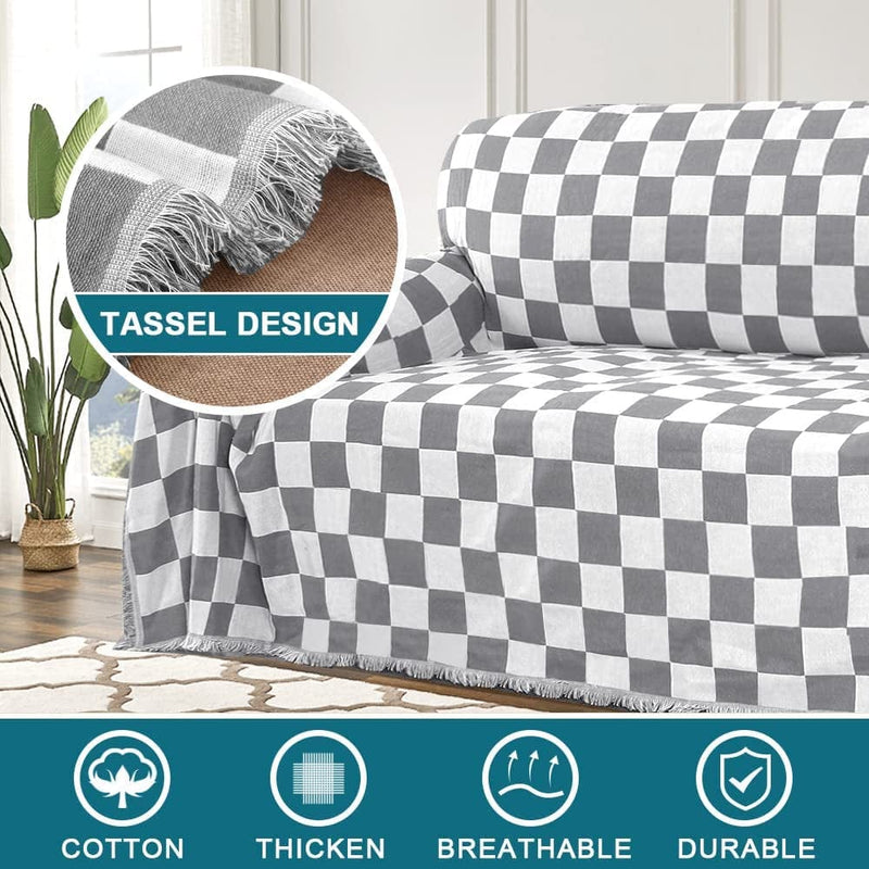 Turquoize 2022 New Cotton Sofa Cover Couch Covers for Dogs Sofa Throw Cover Universal Sofa Slipcover for Most Shape Sofas with Checkboard Pattern Sectional Couch Cover (Large, 71"X 102", Grey) Home & Garden > Decor > Chair & Sofa Cushions Turquoize   