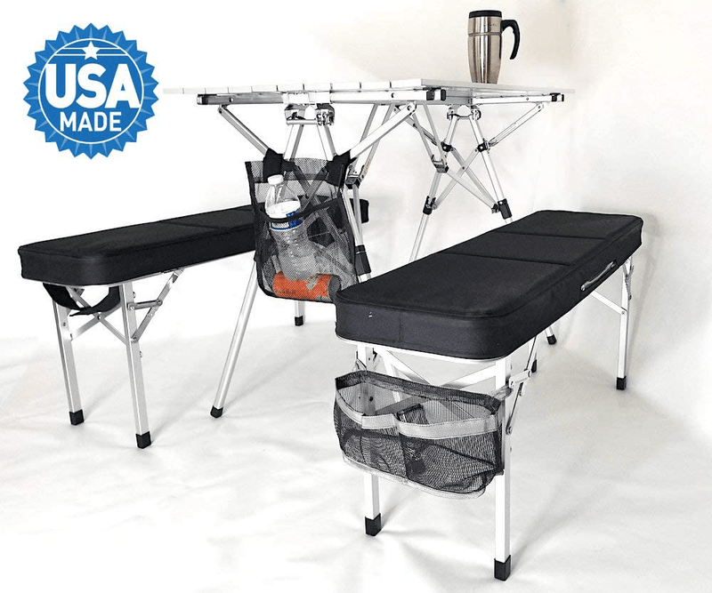 Tuscanypro Raptor II Compact Table & Bench Set - Heavy Duty, Lightweight, Suitcase Style Design Made of Military Grade Aluminum
