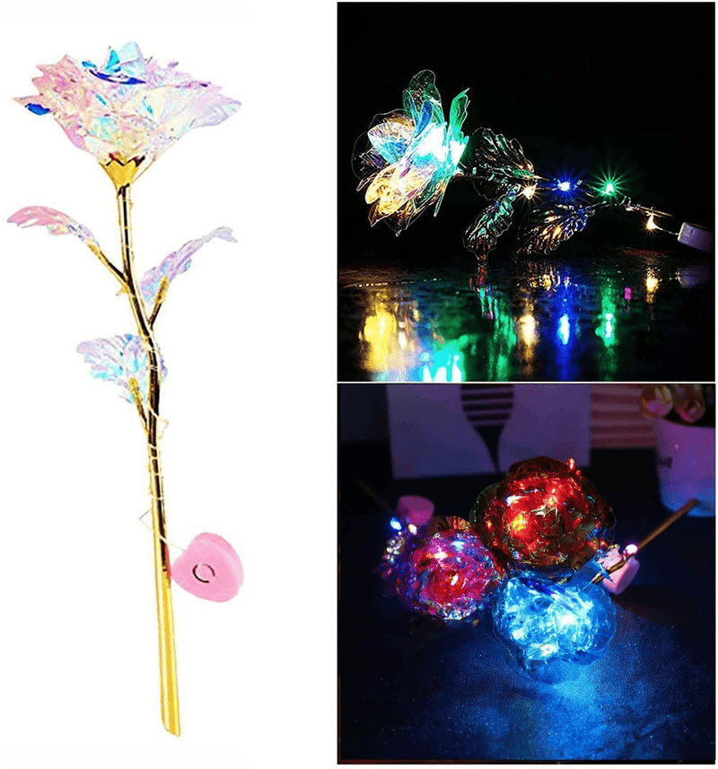 Tuscom Colorful Luminous Rose Artificial LED Light Flower Uniques Gifts for Women Girls Valentine'S Day Birthday Party Flower Decor (