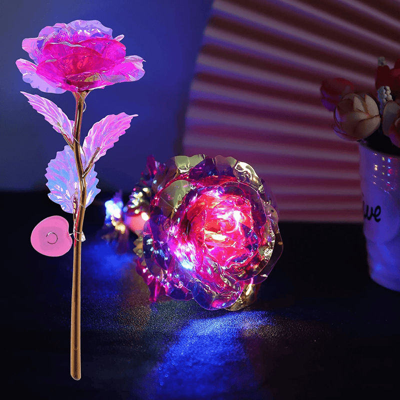 Tuscom Colorful Luminous Rose Artificial LED Light Flower Uniques Gifts for Women Girls Valentine'S Day Birthday Party Flower Decor (#01-Silver-1Pc, One Size)