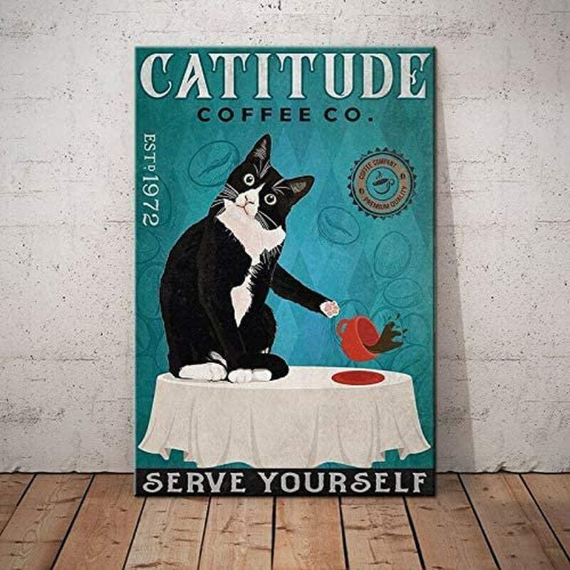 Tuxedo Cat Coffee Company Tin Sign Wall Art Valentines Day Decor Room Decor Gifts for Women 8X12 Inch Home & Garden > Decor > Seasonal & Holiday Decorations MUCHENGGIFT   