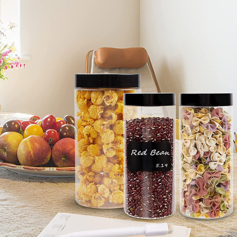 TUZAZO 32 Oz & 16 Oz Clear Large Plastic Jars with Lids and Labels BPA Free Wide Mouth Airtight Leak-Proof Plastic Storage Containers for Dry Food, Coffee, Nuts and More, 12 Pack Home & Garden > Decor > Decorative Jars TUZAZO   