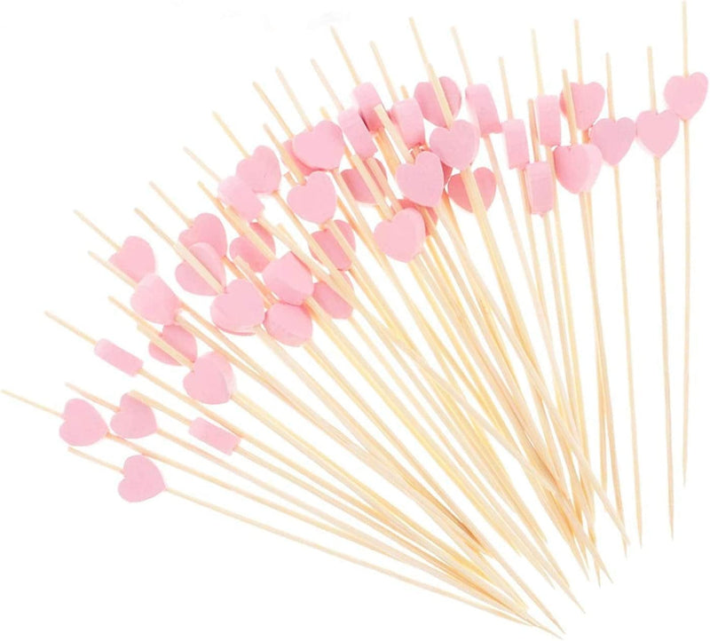 Tvoip 100 Counts Handmade 4.7" Pink Heart Cocktail Sticks Sandwich Fruit Toothpicks Cocktail Picks Party Supplies Home & Garden > Kitchen & Dining > Barware Tvoip   