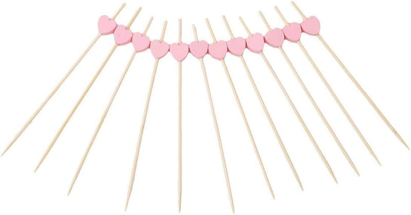 Tvoip 100 Counts Handmade 4.7" Pink Heart Cocktail Sticks Sandwich Fruit Toothpicks Cocktail Picks Party Supplies Home & Garden > Kitchen & Dining > Barware Tvoip   