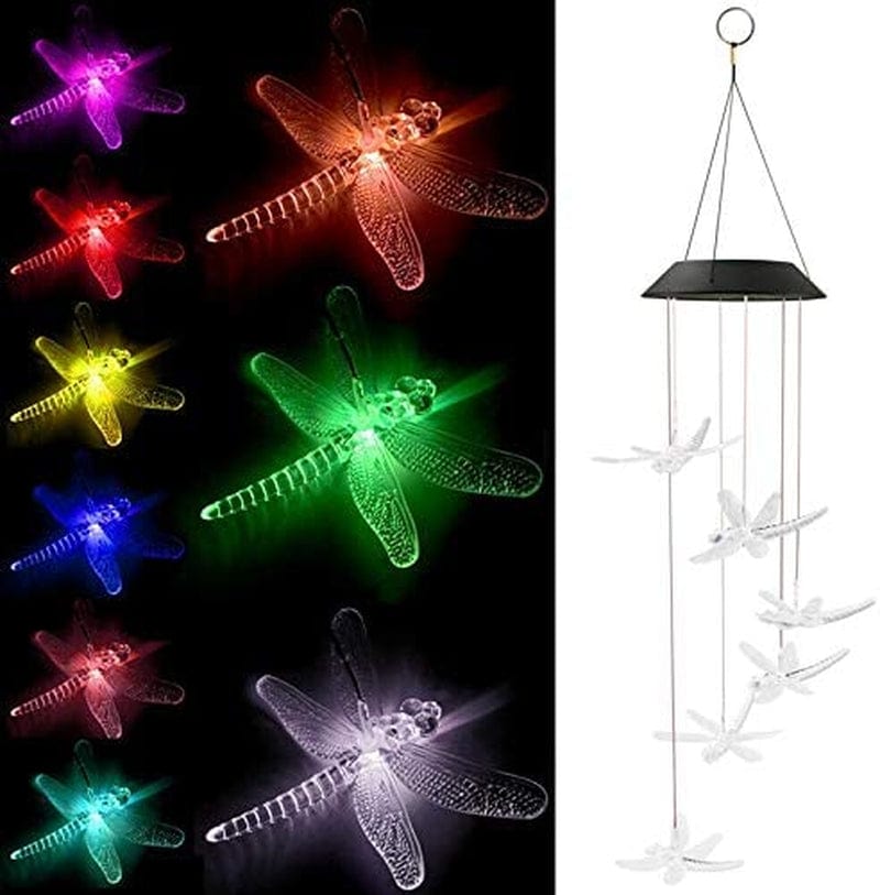 Tvoip Color Changing LED Solar Power Lamp Dragonfly Wind Chimes Garden Decoration Yard Waterproof LED Light Lighting Hanging Decor (Dragonfly) Home & Garden > Lighting > Lamps Tvoip   