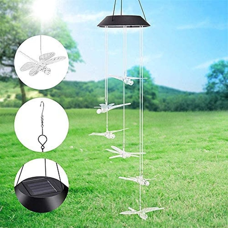Tvoip Color Changing LED Solar Power Lamp Dragonfly Wind Chimes Garden Decoration Yard Waterproof LED Light Lighting Hanging Decor (Dragonfly) Home & Garden > Lighting > Lamps Tvoip   