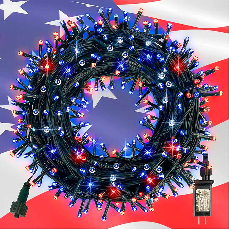 TW SHINE Red White and Blue Christmas Lights, 200 LED 66 FT 4Th of July String Lights, Waterproof Xmas Lights with 8 Modes Plug in for Christmas Decorations Garden Yard Indoor Outdoor Decor