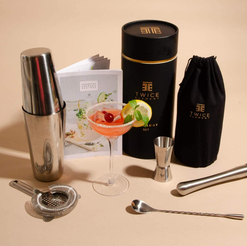 Twice Element Cocktail Shaker Set - Boston Style Shaker Kit With: Elegant Gift Box, Storage Pouch, Recipe Book and All Essential Drink Accessories | Great Gift for Him Home & Garden > Kitchen & Dining > Barware Twice Element   