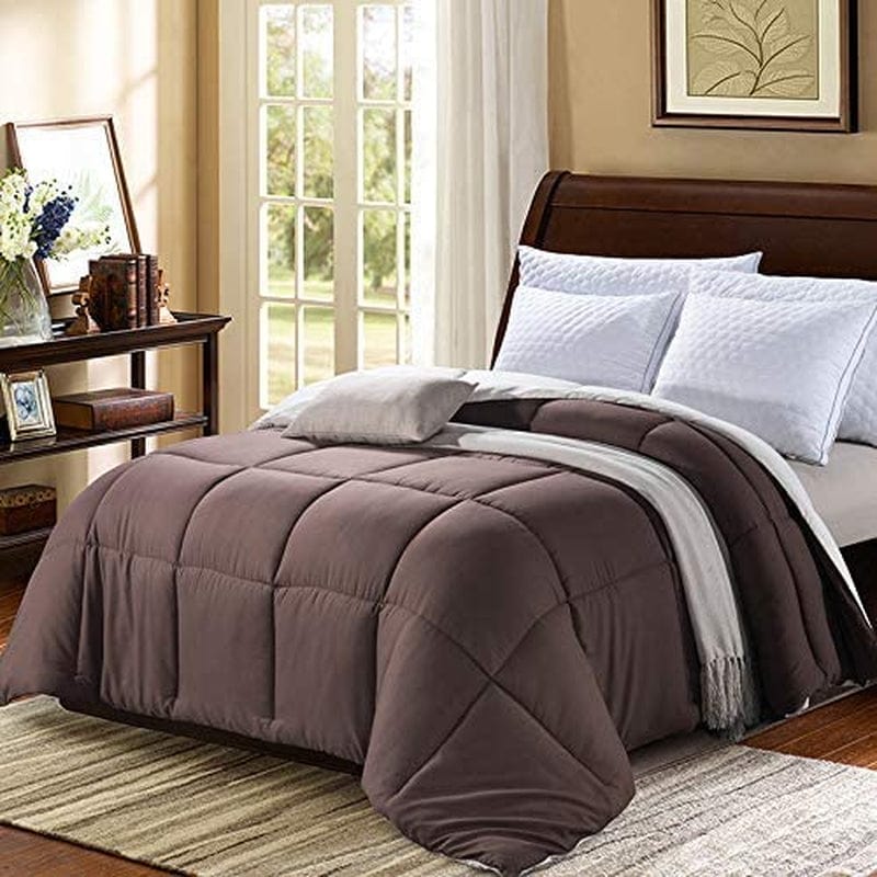Twin Comforter Duvet Insert Quilted Comforter with Corner Tabs, Plush Siliconized Fiberfill, Box Stitched down Alternative Comforter - Machine Washable - 64" X 88" Home & Garden > Linens & Bedding > Bedding > Quilts & Comforters MANZOO Brown/Beige Queen 