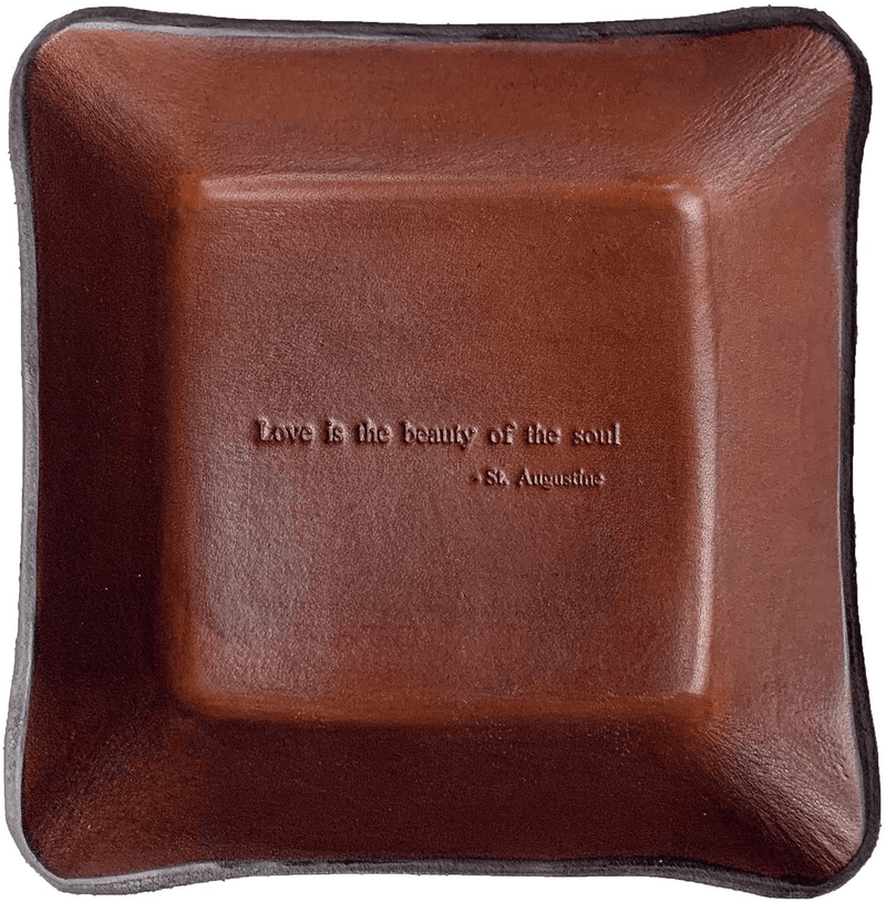 Twin Saints Brown Leather Third Anniversary Valet. St. Augustine Quote Inscribed Leather Desk Tray. Home & Garden > Decor > Decorative Trays Twin Saints Default Title  
