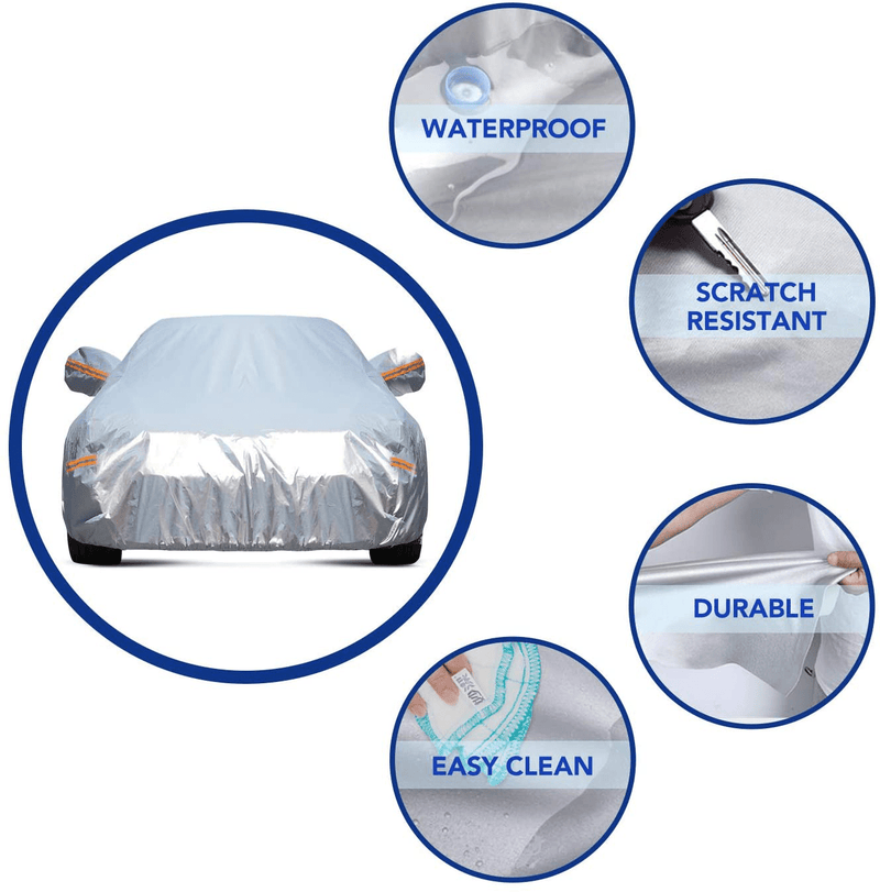 TWING Universal Full Car Cover for Automobiles Car Covers Waterproof Windproof All Weather Scratch Resistant Outdoor UV Protection with Adjustable Straps for Sedan Fits up to 185’’  TWING   