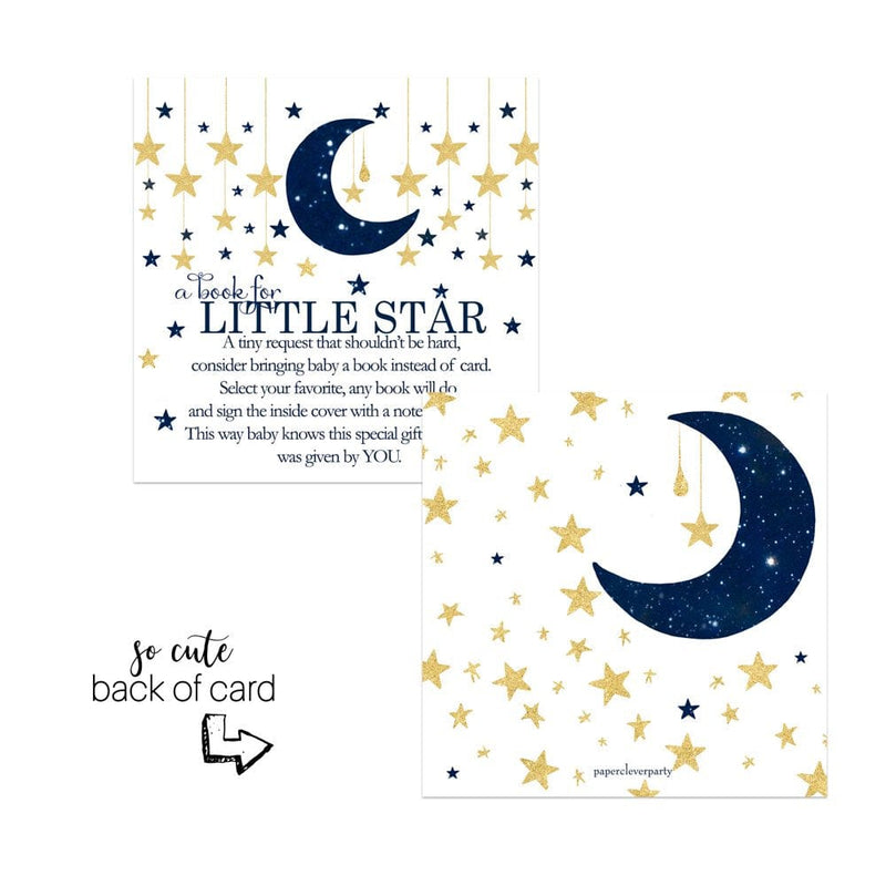Twinkle Little Star Bring a Book for Baby Shower Pack of 25 Boys Invitation Insert Cards Navy and Gold Reveal Raffle Game Celestial Moon Event Supplies Paper Clever Party Arts & Entertainment > Party & Celebration > Party Supplies Paper Clever Party   