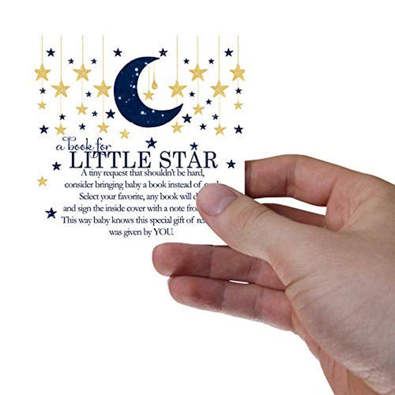 Twinkle Little Star Bring a Book for Baby Shower Pack of 25 Boys Invitation Insert Cards Navy and Gold Reveal Raffle Game Celestial Moon Event Supplies Paper Clever Party Arts & Entertainment > Party & Celebration > Party Supplies Paper Clever Party   