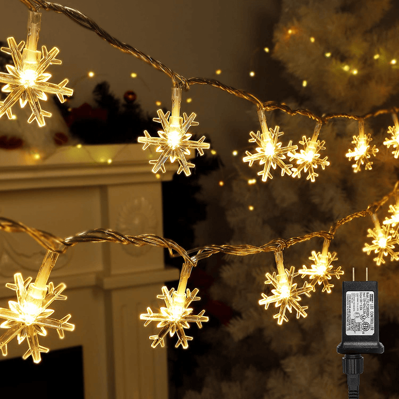 Twinkle Star 100 LED Christmas Snowflake String Lights, 49 FT Plug in Fairy Light Waterproof, Extendable for Indoor Outdoor Holiday Wedding Party, Xmas Tree, New Year, Garden Decorations, Warm White Home & Garden > Decor > Seasonal & Holiday Decorations& Garden > Decor > Seasonal & Holiday Decorations Twinkle Star Warm White  