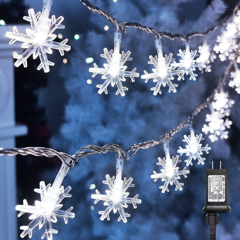 Twinkle Star 100 LED Star String Lights, Plug in Fairy String Lights Waterproof, Extendable for Indoor, Outdoor, Wedding Party, Christmas Tree, New Year, Garden Decoration, Warm White Home & Garden > Lighting > Light Ropes & Strings Twinkle Star White Snowflake - 49 ft 