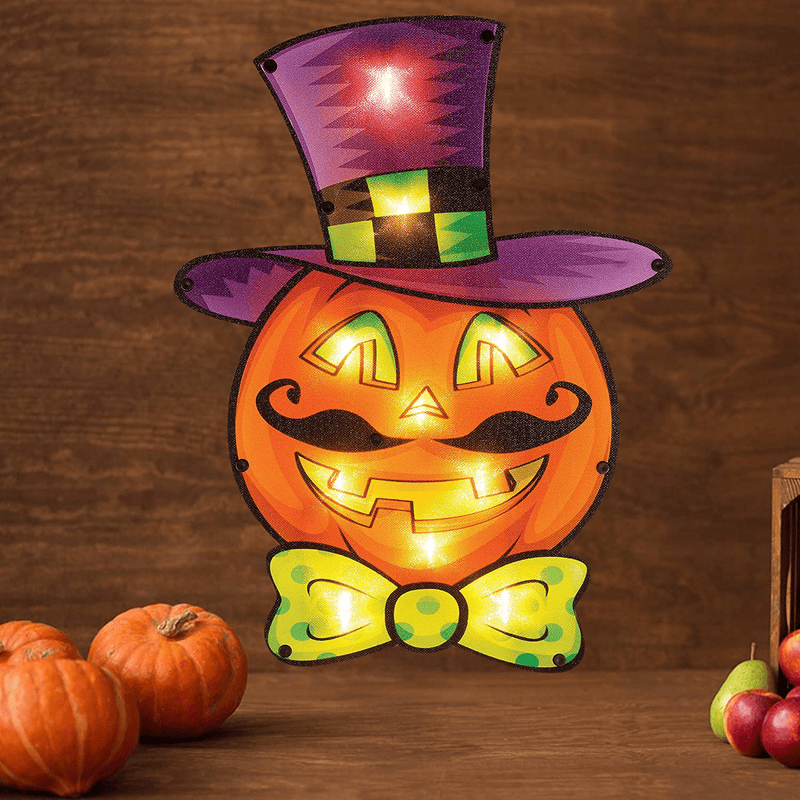 Twinkle Star 16 x 12 Inch Halloween Decorations Lighted Vintage Jack-o-Lantern Pumpkin Window Silhouette Decoration, 10 LED High-Voltage Light Up Holiday Party Home Yard Art, Indoor Outdoor Ornament Arts & Entertainment > Party & Celebration > Party Supplies Twinkle Star   