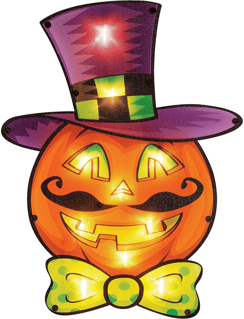 Twinkle Star 16 x 12 Inch Halloween Decorations Lighted Vintage Jack-o-Lantern Pumpkin Window Silhouette Decoration, 10 LED High-Voltage Light Up Holiday Party Home Yard Art, Indoor Outdoor Ornament