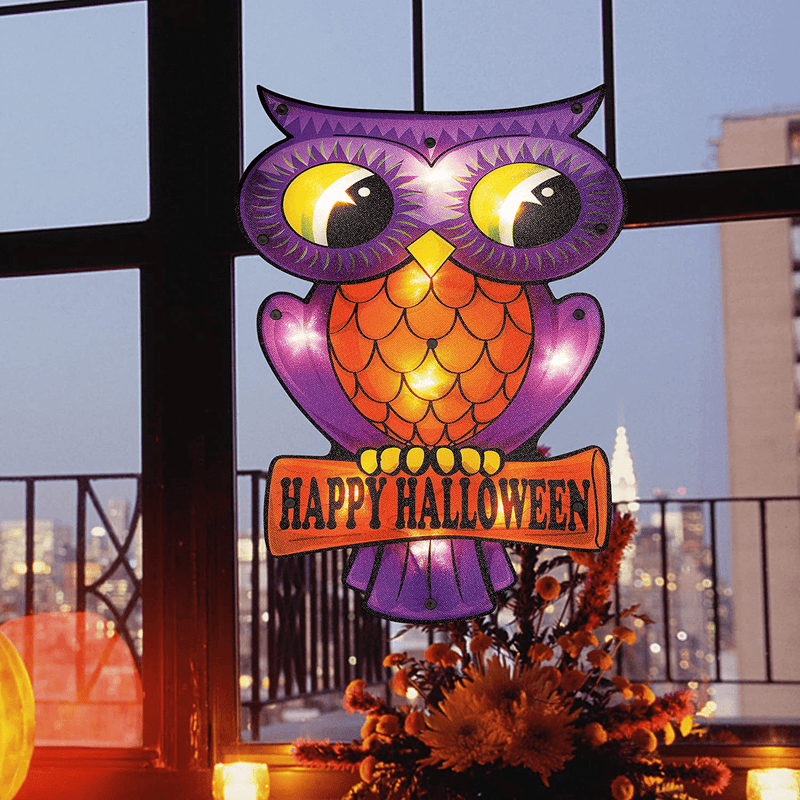 Twinkle Star 16 x 12 Inch Halloween Decorations Lighted Vintage Owl Window Silhouette Decoration, 10 LED High-Voltage Light Up Decor, Holiday Party Home Yard Art, Indoor Outdoor Ornament Arts & Entertainment > Party & Celebration > Party Supplies Twinkle Star   