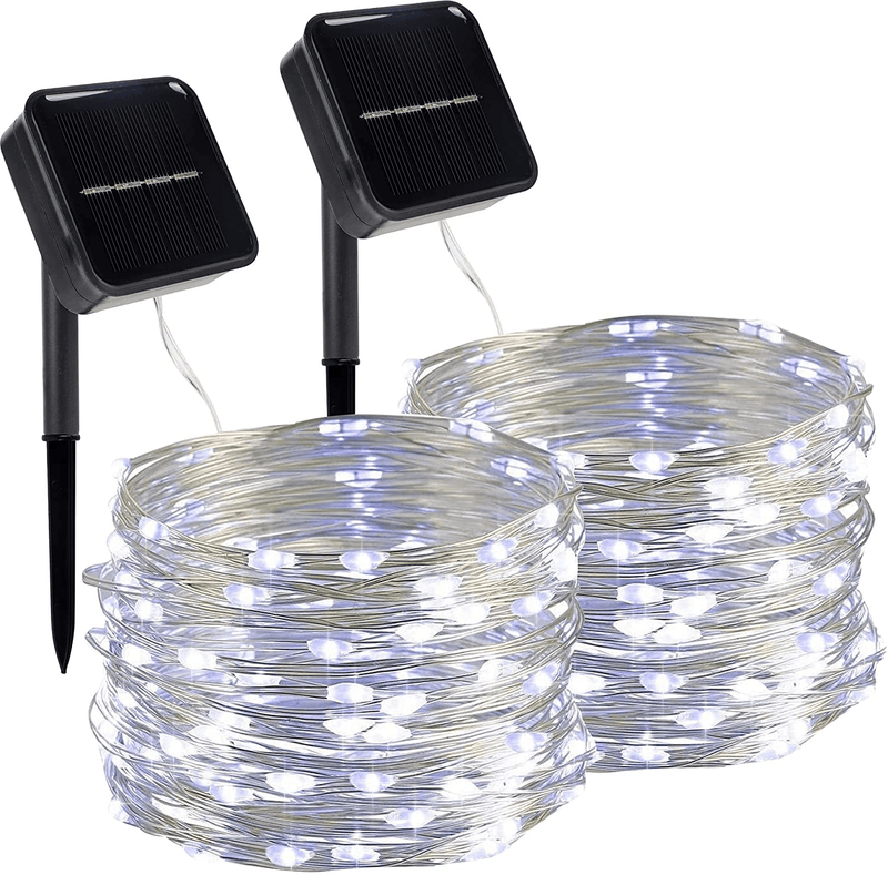 Twinkle Star 2 Pack Outdoor Solar String Lights, Each 39.4 FT 120 LED Solar Powered Valentines Day Decorative Fairy Lights with 8 Modes, Waterproof Silver Wire Light for Christmas Wedding Party, Red Home & Garden > Lighting > Light Ropes & Strings Twinkle Star White  