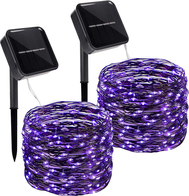 Twinkle Star 2 Pack Outdoor Solar String Lights, Each 39.4 FT 120 LED Solar Powered Valentines Day Decorative Fairy Lights with 8 Modes, Waterproof Silver Wire Light for Christmas Wedding Party, Red Home & Garden > Lighting > Light Ropes & Strings Twinkle Star Purple  