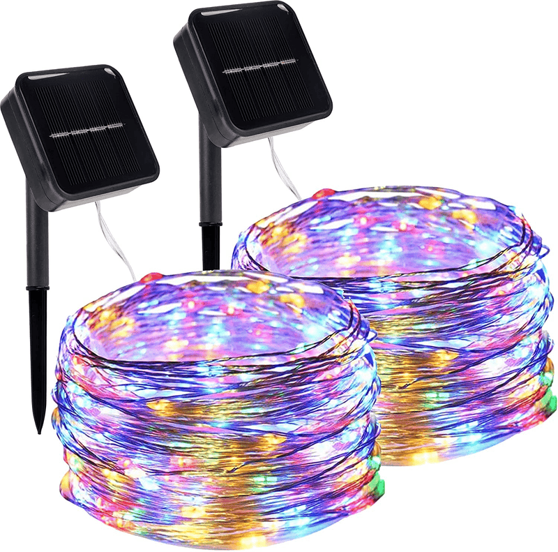 Twinkle Star 2 Pack Outdoor Solar String Lights, Each 39.4 FT 120 LED Solar Powered Valentines Day Decorative Fairy Lights with 8 Modes, Waterproof Silver Wire Light for Christmas Wedding Party, Red Home & Garden > Lighting > Light Ropes & Strings Twinkle Star Multicolor  