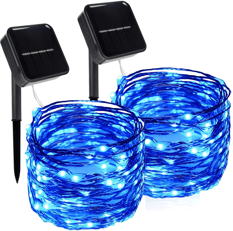 Twinkle Star 2 Pack Outdoor Solar String Lights, Each 39.4 FT 120 LED Solar Powered Valentines Day Decorative Fairy Lights with 8 Modes, Waterproof Silver Wire Light for Christmas Wedding Party, Red Home & Garden > Lighting > Light Ropes & Strings Twinkle Star Blue  