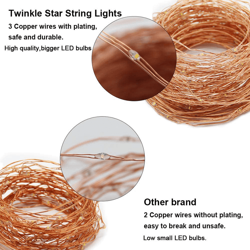 Twinkle Star 200 LED 66 FT Copper String Lights Fairy String Lights 8 Modes LED String Lights USB Powered with Remote Control for Christmas Tree Wedding Party Home Decoration, Warm White Arts & Entertainment > Party & Celebration > Party Supplies Twinkle Star   