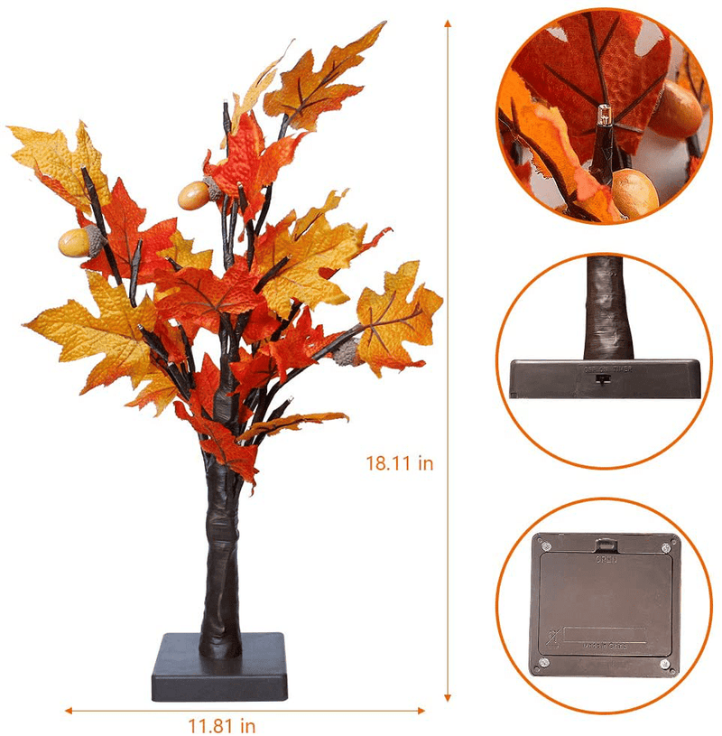 Twinkle Star 24 LED Tabletop Lighted Maple Tree Battery Operated, Thanksgiving Table Decoration Lights, Maple Leaves and Acorn Autumn Tree for Indoor Home Bedroom Fall Decorations