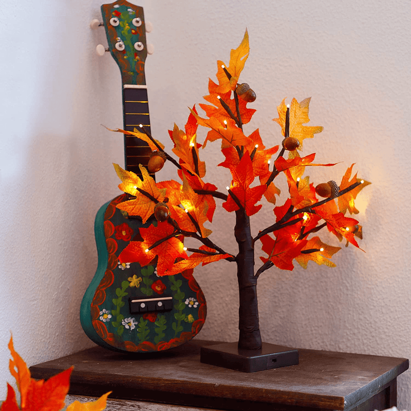 Twinkle Star 24 LED Tabletop Lighted Maple Tree Battery Operated, Thanksgiving Table Decoration Lights, Maple Leaves and Acorn Autumn Tree for Indoor Home Bedroom Fall Decorations Home & Garden > Decor > Seasonal & Holiday Decorations > Christmas Tree Stands Twinkle Star   