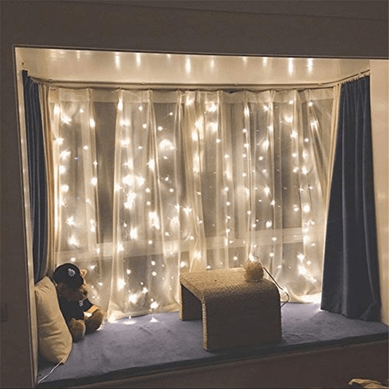 Twinkle Star 300 LED Window Curtain String Light Wedding Party Home Garden Bedroom Outdoor Indoor Wall Decorations, Warm White