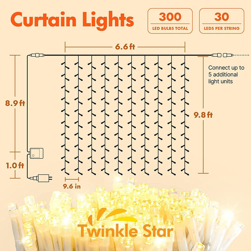 Twinkle Star 300 LED Window Curtain String Light Wedding Party Home Garden Bedroom Outdoor Indoor Wall Decorations, Warm White Home & Garden > Lighting > Light Ropes & Strings TAIZHOU CHAOLI LIGHTING CO., LTD   