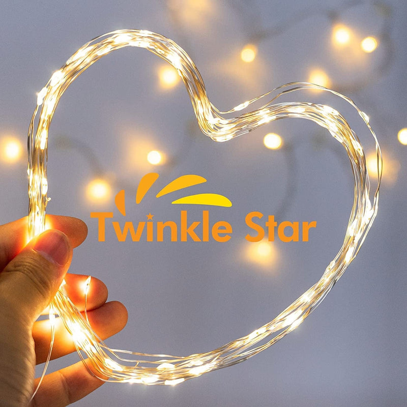 Twinkle Star 33FT 100 LED Silver Wire String Lights Fairy String Lights Battery Operated LED String Lights for Christmas Wedding Party Home Holiday Decoration, Warm White, Pack of 1 Home & Garden > Lighting > Light Ropes & Strings Twinkle Star   