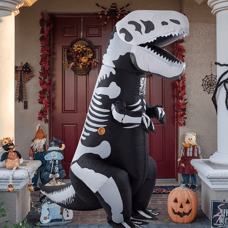 Twinkle Star 8.2FT Halloween Costume Adult Inflatable Skeleton Dinosaur, Tyrannosaurus T-Rex Halloween Decorations Party Fancy Dress Funny Cosplay Jumpsuit White Apparel & Accessories > Costumes & Accessories > Costumes Twinkle Star   