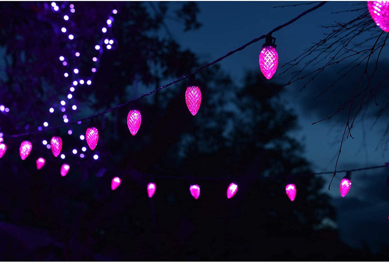 Twinkle Star C9 Halloween String Lights, 50 LED 33Ft Outdoor Fairy Lights with 29V Safe Adaptor, Extendable Green Wire Christmas String Lights for Patio Xmas Tree Wedding Party Decoration, Purple Home & Garden > Lighting > Light Ropes & Strings Twinkle Star   