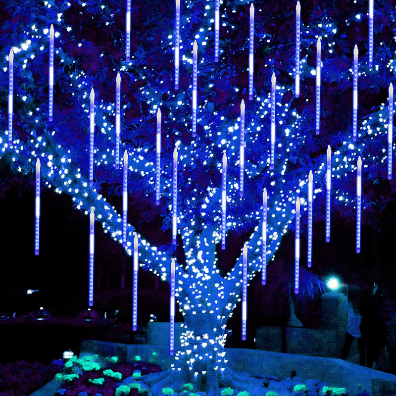 Twinkle Star Meteor Shower Rain Lights, 30Cm 8 Tubes 288 LED Falling Raindrop Fairy String Light, Waterproof Plug in Iciclelights Outdoor for Halloween Christmas Holiday Party Patio Decor, Purple