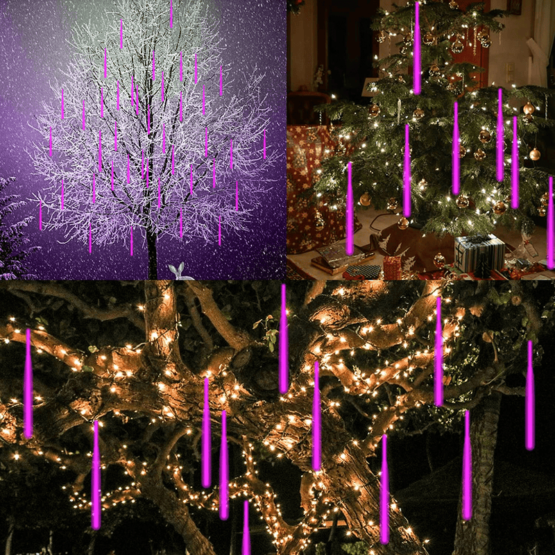 Twinkle Star Meteor Shower Rain Lights, 30Cm 8 Tubes 288 LED Falling Raindrop Fairy String Light, Waterproof Plug in Iciclelights Outdoor for Halloween Christmas Holiday Party Patio Decor, Purple Home & Garden > Lighting > Light Ropes & Strings Twinkle Star   