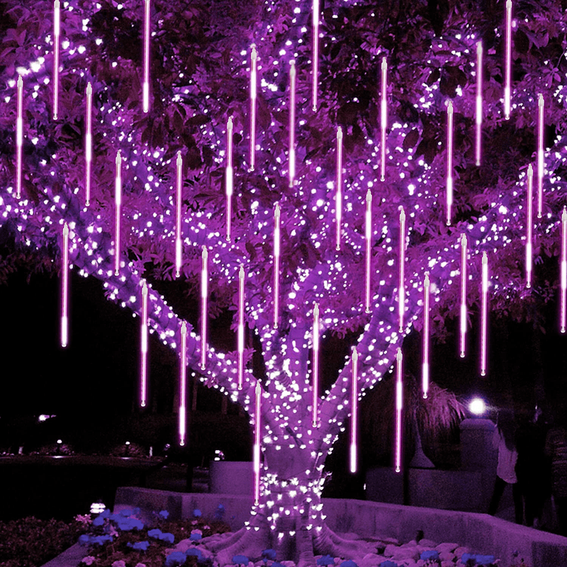 Twinkle Star Meteor Shower Rain Lights, 30Cm 8 Tubes 288 LED Falling Raindrop Fairy String Light, Waterproof Plug in Iciclelights Outdoor for Halloween Christmas Holiday Party Patio Decor, Purple