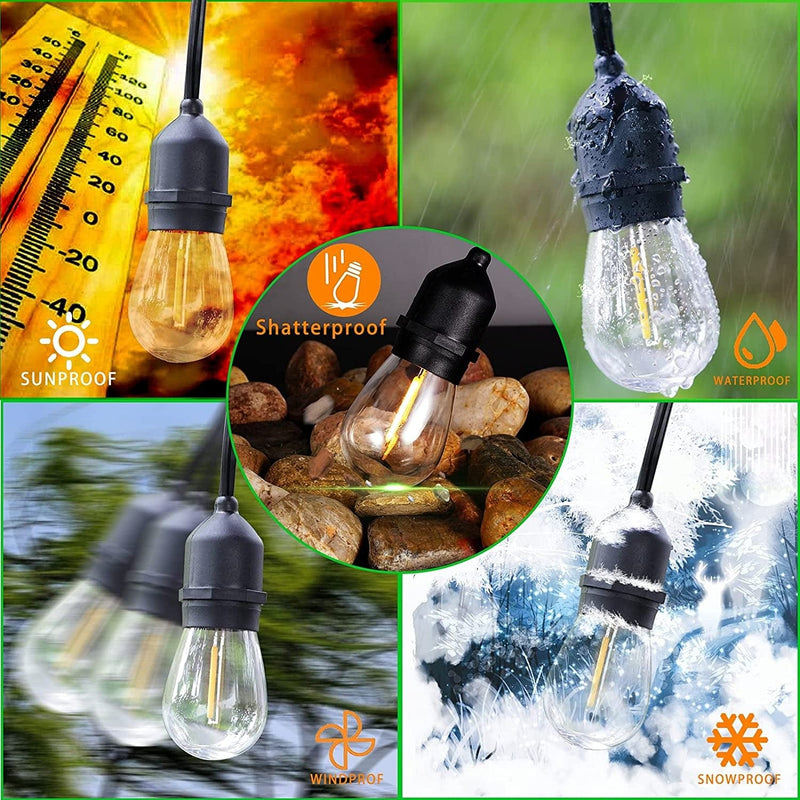 TWLITE 48Ft LED Outdoor String Lights Include 30 Weatherproof Shatterproof Edison Style LED Bulbs，Commercial Grade Waterproof Heavy-Duty Decorative Cafe, Patio, Market Light Home & Garden > Lighting > Light Ropes & Strings TWLITE   