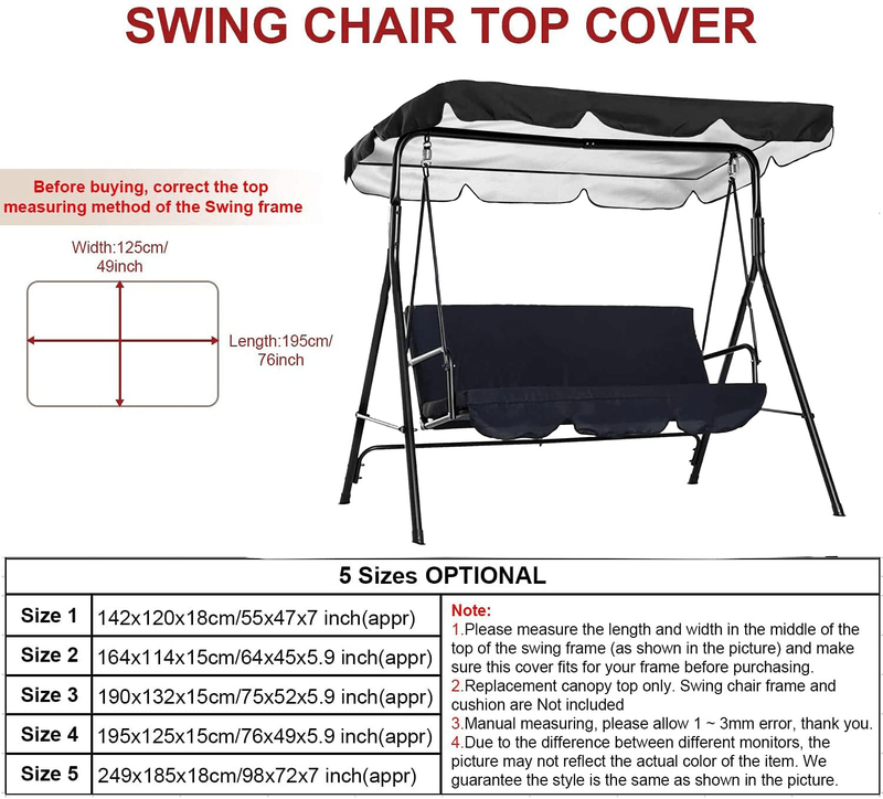 TwoPone Outdoor Swing Chair Canopy Replacement, Black 55x47in, Windproof Porch Swing Canopy Top Cover 420D Waterproof Anti-UV Swing Cover Sunshad for Outdoor Garden Patio
