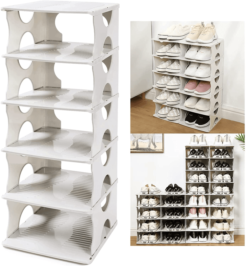 TXALWIQ 6-Tier Shoe Rack Shoe Slots Organizer, Stackable Shoe Storage Organizer for Bedroom & Entryway, Adjustable Shoe Rack, Space Saver Shoe Organizer Shelf, Easy Assembly and Clean,Grey Furniture > Cabinets & Storage > Armoires & Wardrobes TXALWIQ White  