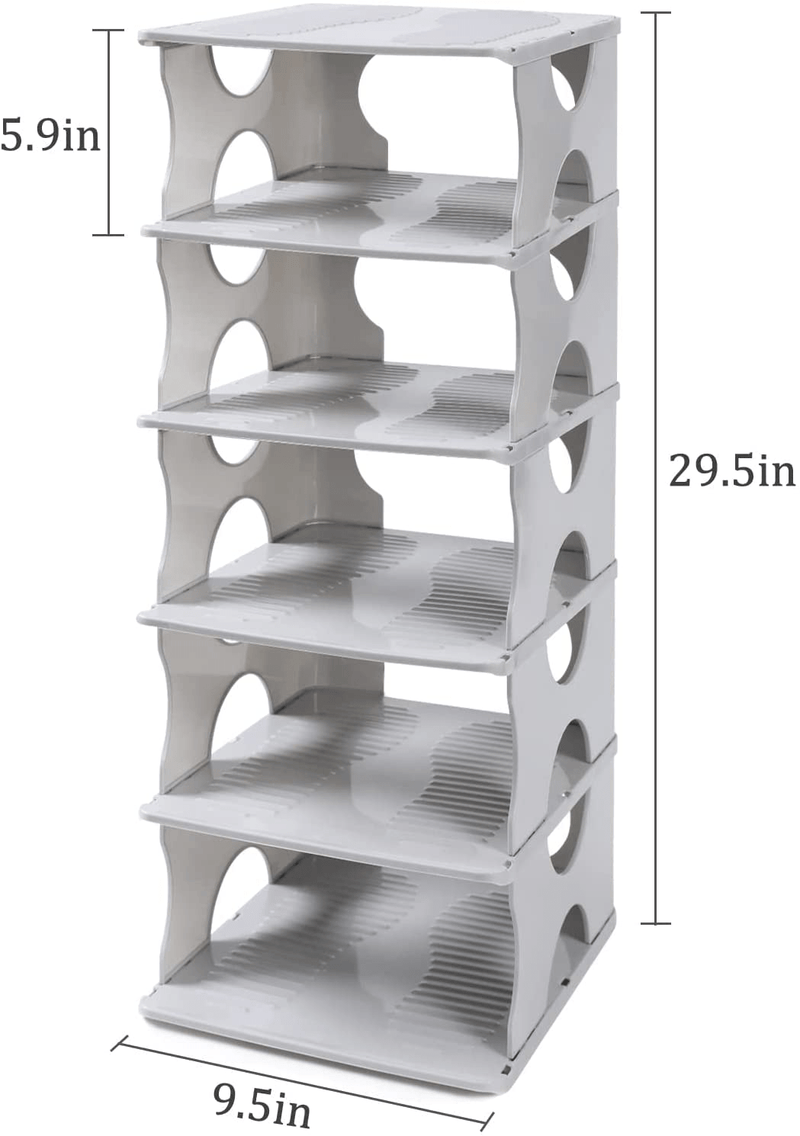 TXALWIQ 6-Tier Shoe Rack Shoe Slots Organizer, Stackable Shoe Storage Organizer for Bedroom & Entryway, Adjustable Shoe Rack, Space Saver Shoe Organizer Shelf, Easy Assembly and Clean,Grey Furniture > Cabinets & Storage > Armoires & Wardrobes TXALWIQ   