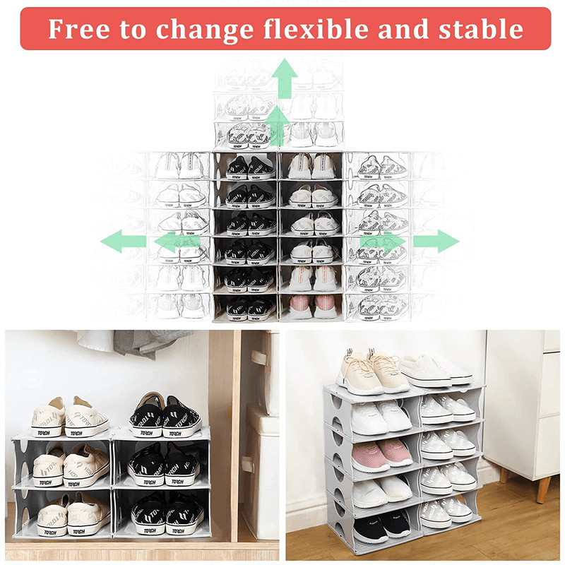 TXALWIQ 6-Tier Shoe Rack Shoe Slots Organizer, Stackable Shoe Storage Organizer for Bedroom & Entryway, Adjustable Shoe Rack, Space Saver Shoe Organizer Shelf, Easy Assembly and Clean,Grey Furniture > Cabinets & Storage > Armoires & Wardrobes TXALWIQ   