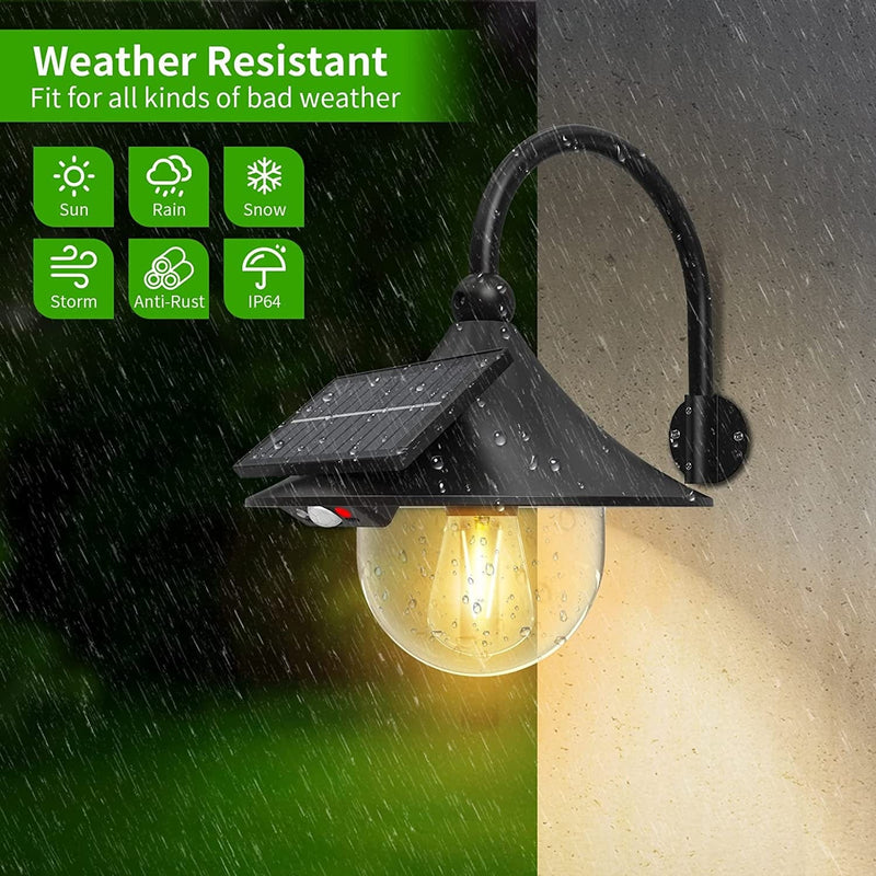 TYCOLIT Solar Barn Lights Wall Light Outdoor Waterproof Motion Sensor Lights Solar Powered Wall Sconce Light Dusk to Dawn Led Lantern Hanging Wall Mounted Lamp for Porch Farm House 2 Pack Home & Garden > Lighting > Lamps TYCOLIT   
