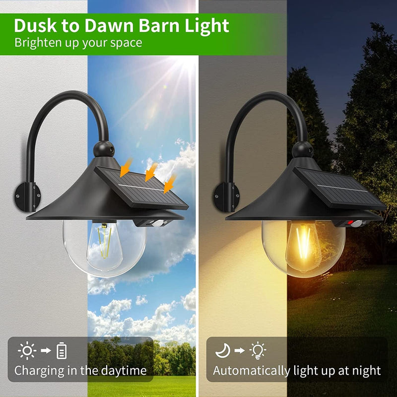 TYCOLIT Solar Barn Lights Wall Light Outdoor Waterproof Motion Sensor Lights Solar Powered Wall Sconce Light Dusk to Dawn Led Lantern Hanging Wall Mounted Lamp for Porch Farm House 2 Pack Home & Garden > Lighting > Lamps TYCOLIT   