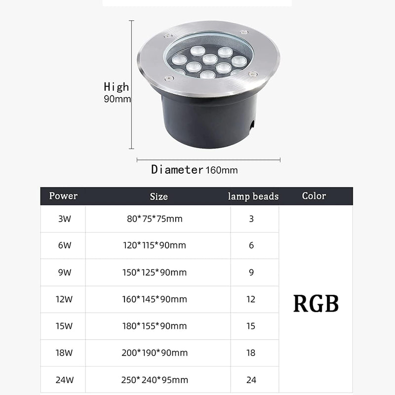 Tyfuture Outdoor Underground Light Underwater Bright Lamp Anti-Rust Aluminum Low Voltage 12/24V IP68 Waterproof Embedded Ground Lights for Pond Fountain Hotel (Color : RGB, Size : 9W-AC12V) Home & Garden > Pool & Spa > Pool & Spa Accessories AMYSwy   
